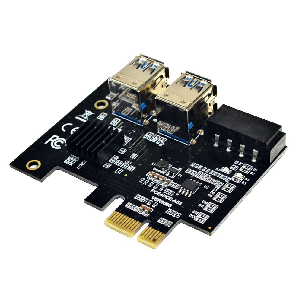 

PCIe to PCIe Adapter 1x to 16x 1 to 4 USB 3.0 Mining Riser Card Molex 4 Pin, 501 Original