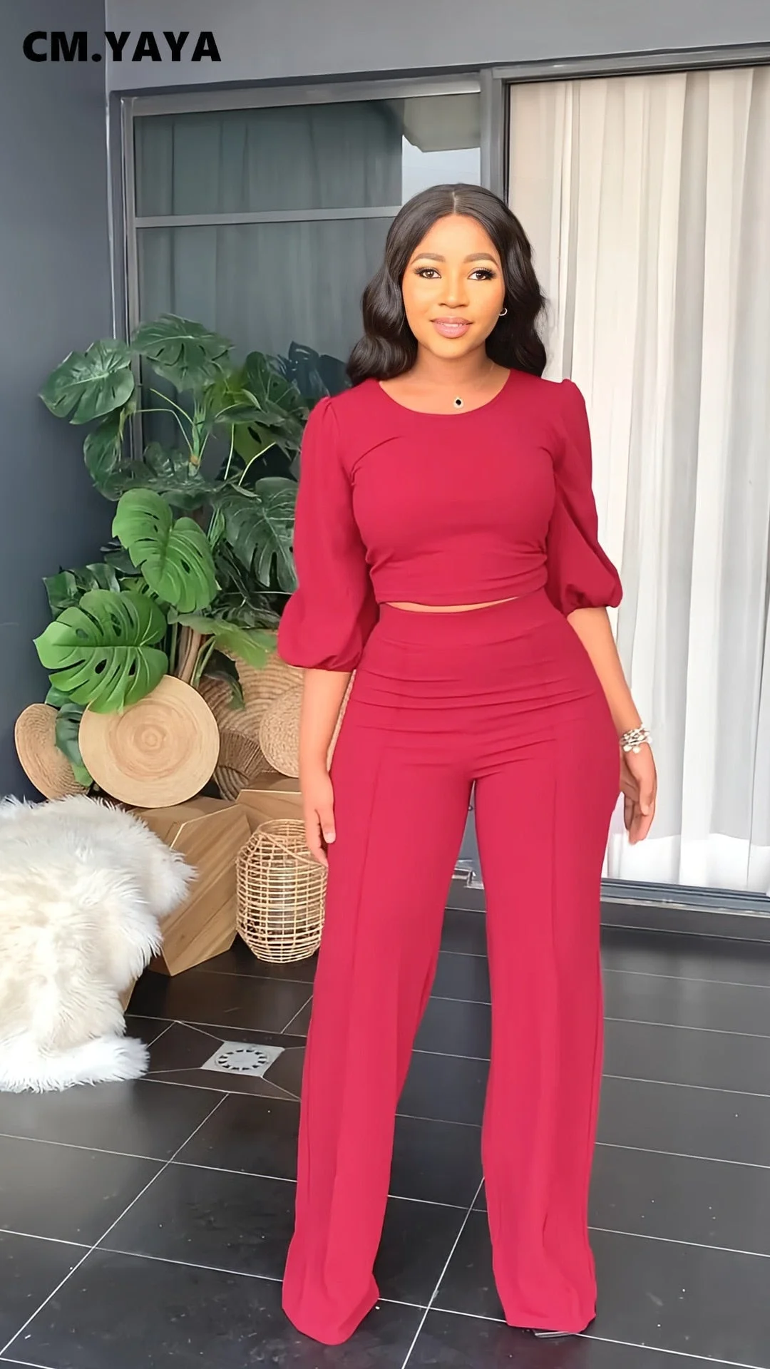 CM.YAYA Elegant Streetwear Women's Set 2022 Summer Straight Pants and Tee Tops Matching Two 2 Piece Set Outfit Casual Tracksuit