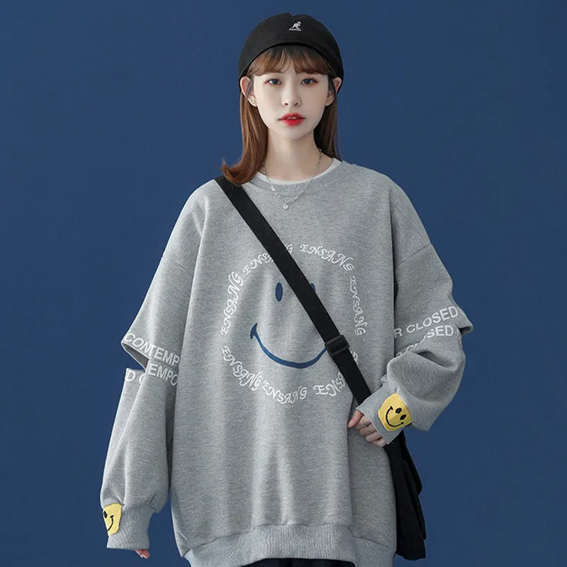 Smiley Letters Print Loose Sweatshirt