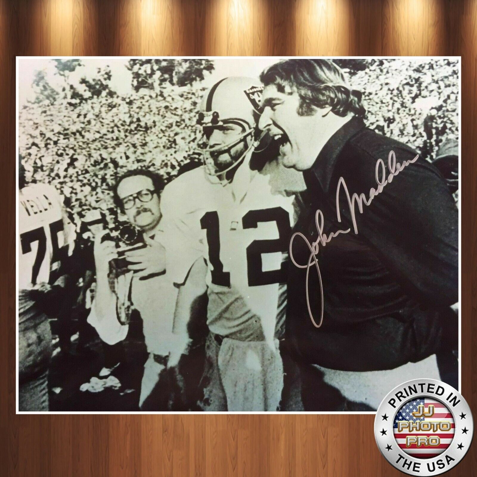 John Madden Autographed Signed 8x10 Vintage Photo Poster painting (HOF Raiders) REPRINT