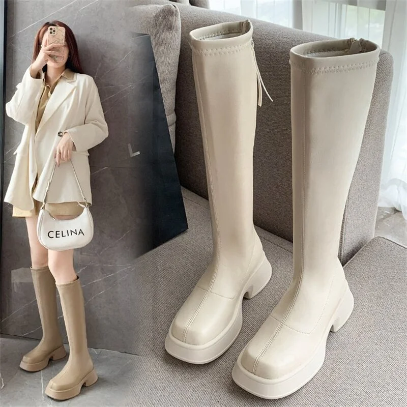 Qengg autumn and winter thick heel boots brown thin but knee boots high heel boots knight boots long thin boots women boots