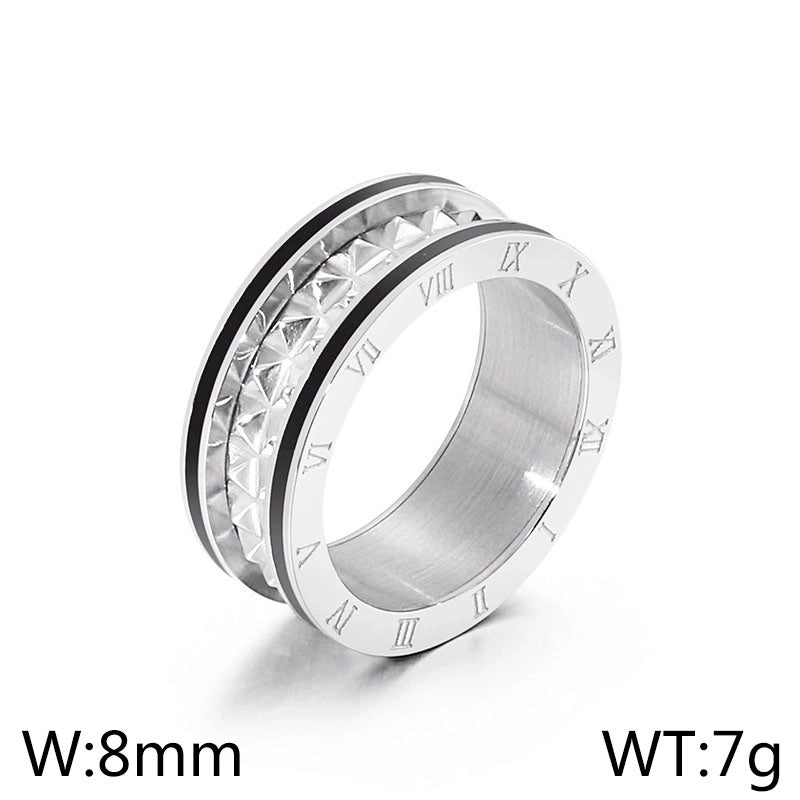 Streetwear Roman Numeral Titanium Steel 18K Gold Plated Enamel Rings