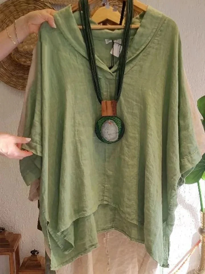 Women's Casual Cotton and Linen V-neck Shirt