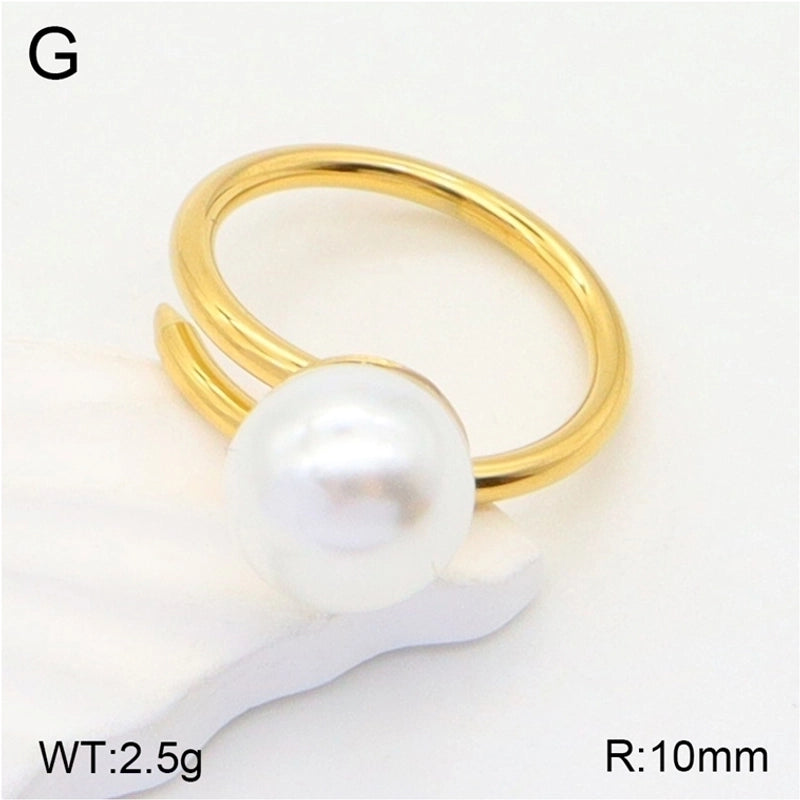 Elegant Luxurious Round 304 Stainless Steel Artificial Pearls 18K Gold Plated Open Rings