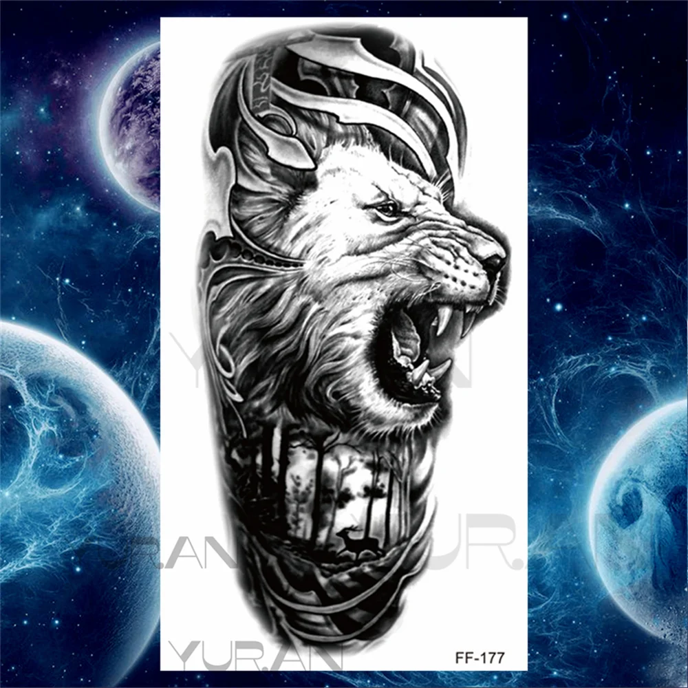 Sdrawing Scary Temporary Tattoos For Men Women Realistic Wolf Forest Lion Tiger Vampire Compass Fake Tattoo Sticker Arm Body Tatoos