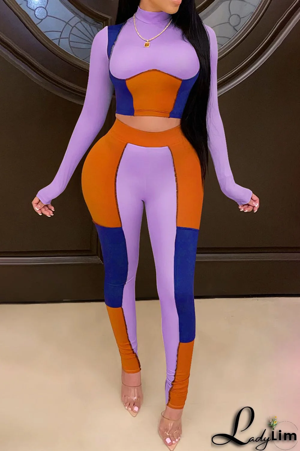 Apricot Sexy Solid Split Joint Mandarin Collar Long Sleeve Two Pieces