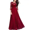 Medium-long Sleeve Chiffon Dress Round Neck Stitching Lace Dress Evening Dress Black Dresses