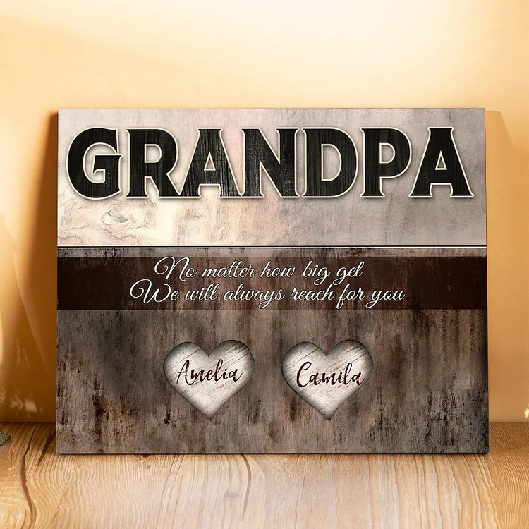Personalized Hearts Wall Art Frame Custom 2 Names Wood Panel Painting Wooden Ornaments Gift for Grandpa Family