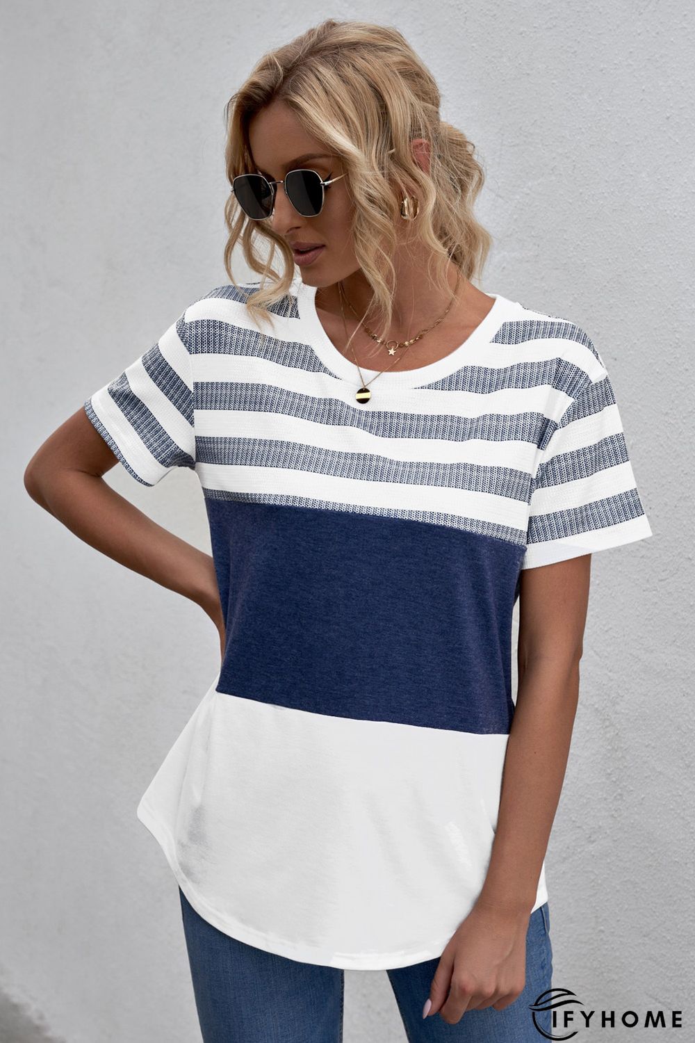 White Stripes Colorblock T-shirt | IFYHOME