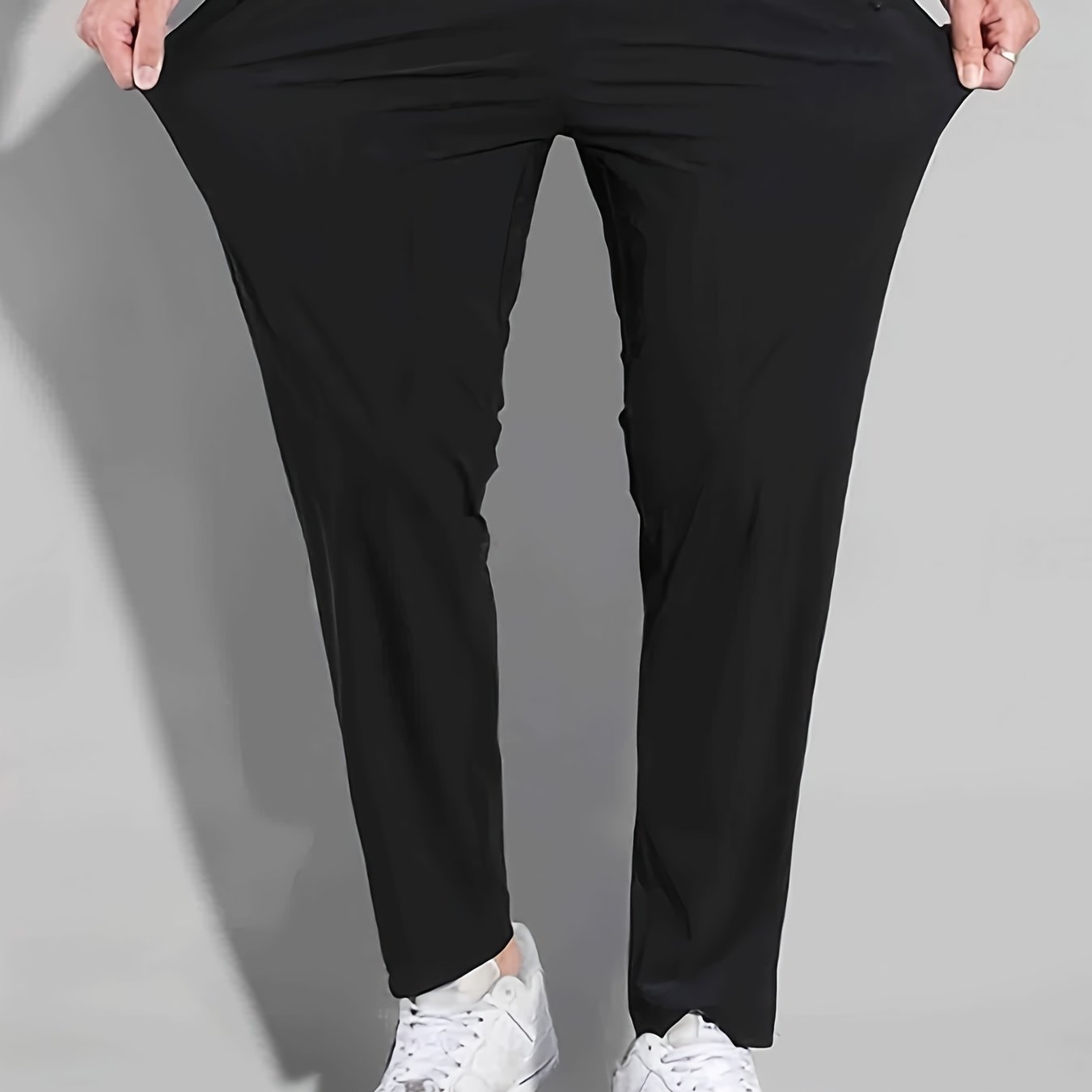 Men's Trendy Sports Pants With Zipper Pockets, Active High Stretch Breathable Drawstring Pants For Outdoor