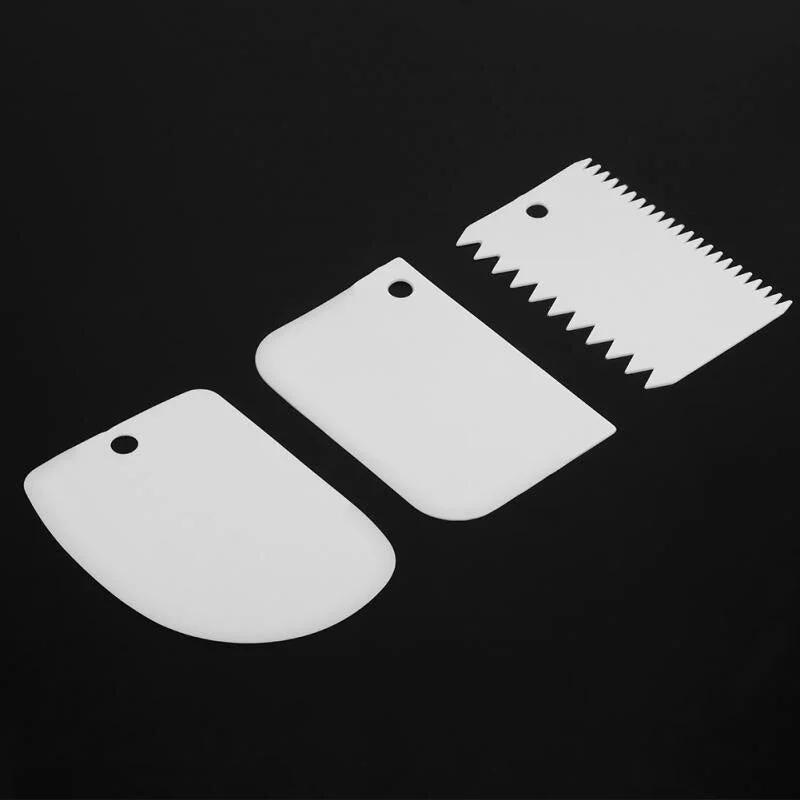 3Pc Baking Pastry Tools Plastic Dough Knife Icing Fondant Scraper Decorating Plain Smooth Jagged Edge Spatulas Cutters Cake Tool