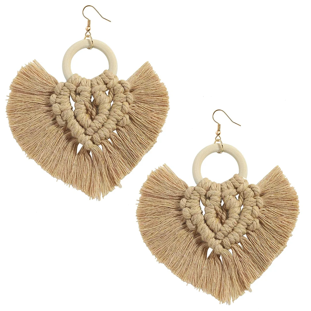 Dvacaman 2020 New Design Bohemian Leaf Shape Tassel Earrings For Women Fashion Weave Macrame Cotton Thread Earrings Drop Jewelry