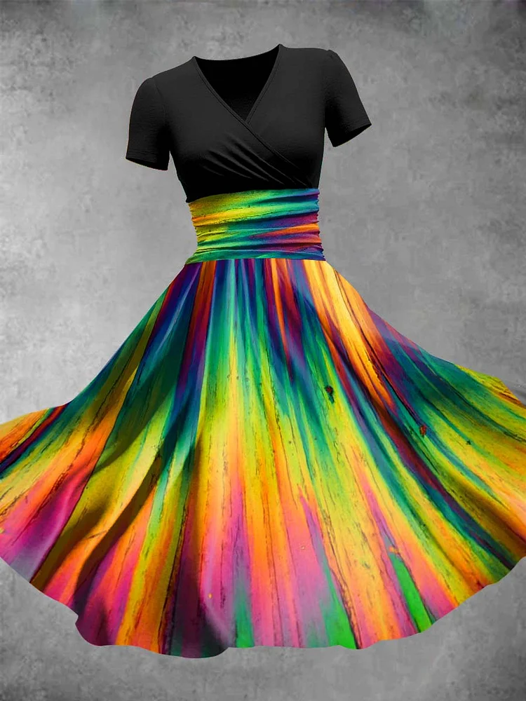 Women's Rainbow Stripe Print Dress
