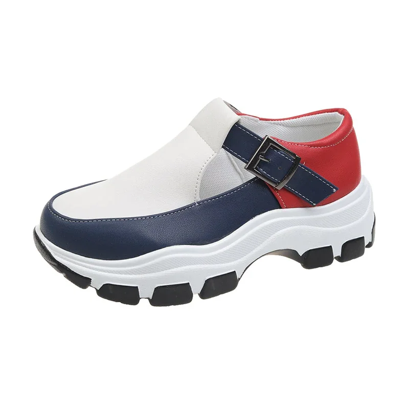 Qengg New Women Casual Shoes Fashion Colorblock Buckle Platform Wedge Loafers Comfort Heightening Vulcanized Shoes Zapatos Mujer 2022