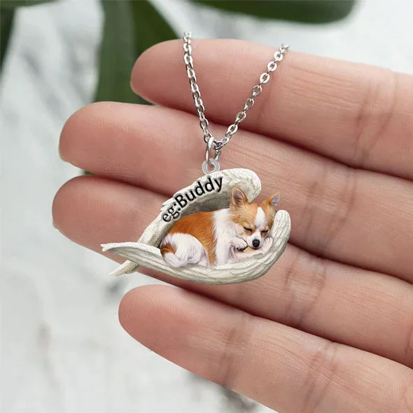 Personalized Chihuahua Sleeping Angel Stainless Steel Necklace