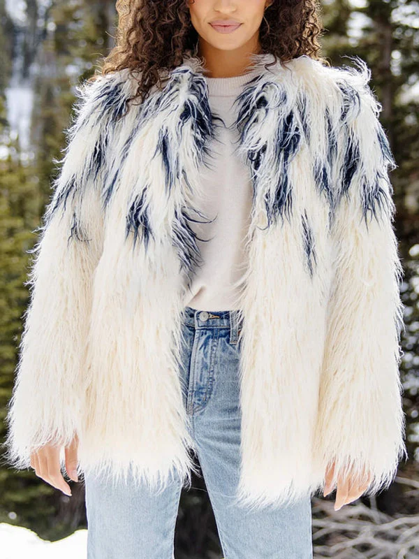 Colour blocked plush faux fur for warmth ladies coat