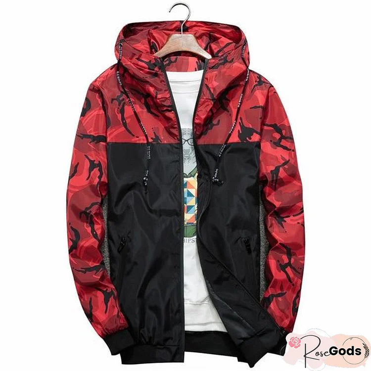 Men's Camouflage Military Casual Zipper Windbreaker Jackets Hooded Coats