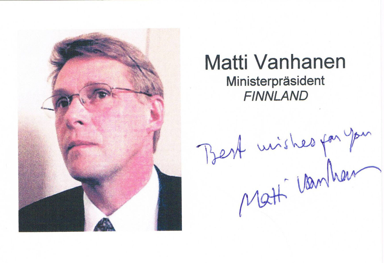 Finland Prime Min. Matti Vanhanen 1955- autograph signed 4x6