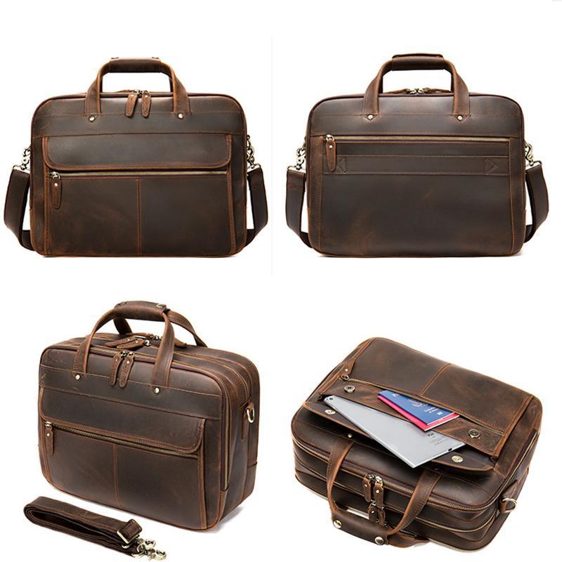 Vintage Style Leather Large Capacity Business Handbag Crossbody Bag