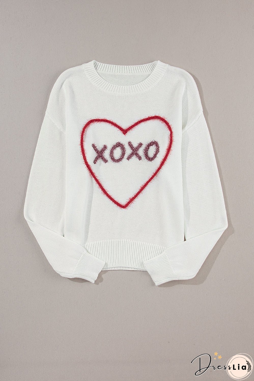 XOXO Round Neck Drop Shoulder Sweater