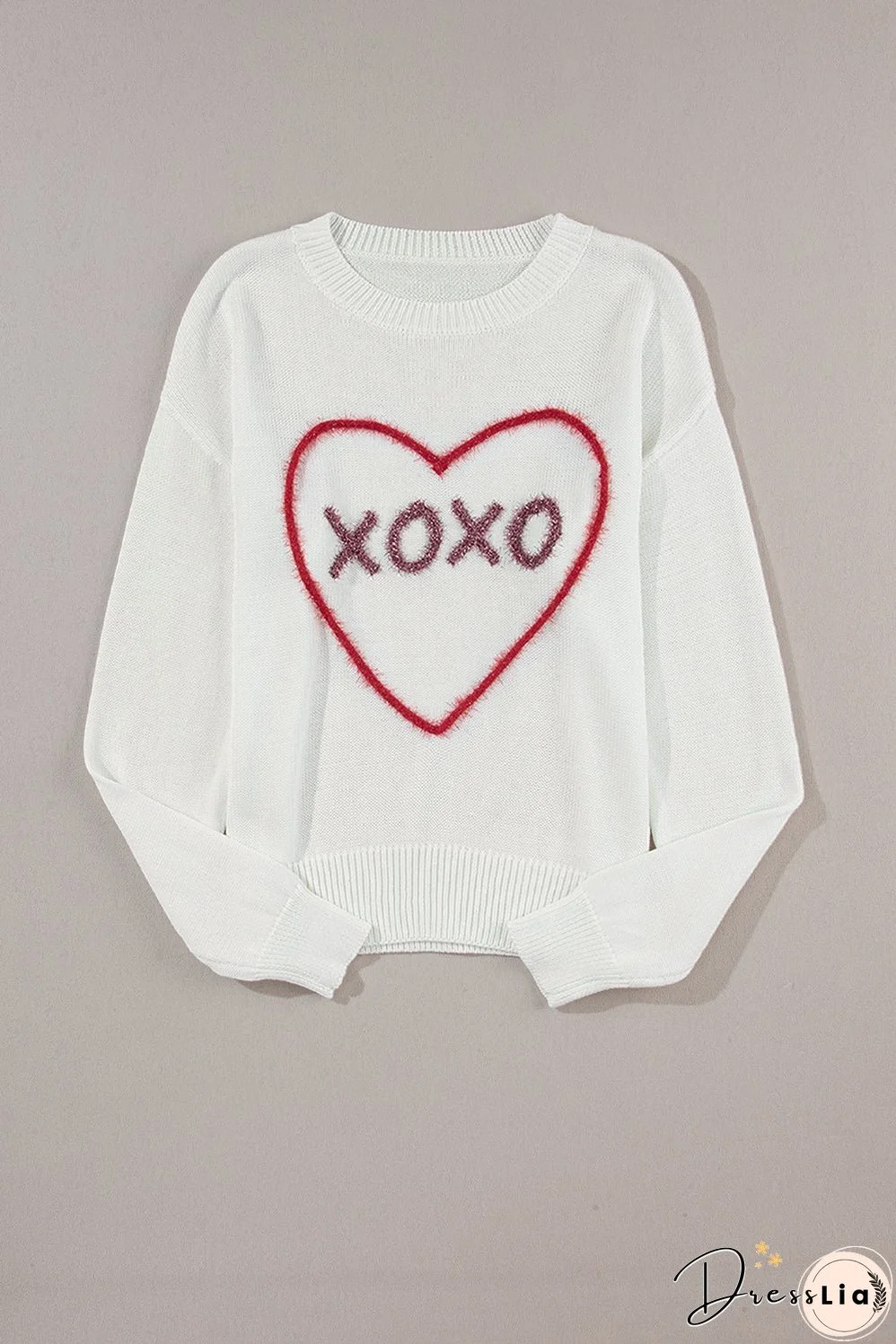 XOXO Round Neck Drop Shoulder Sweater