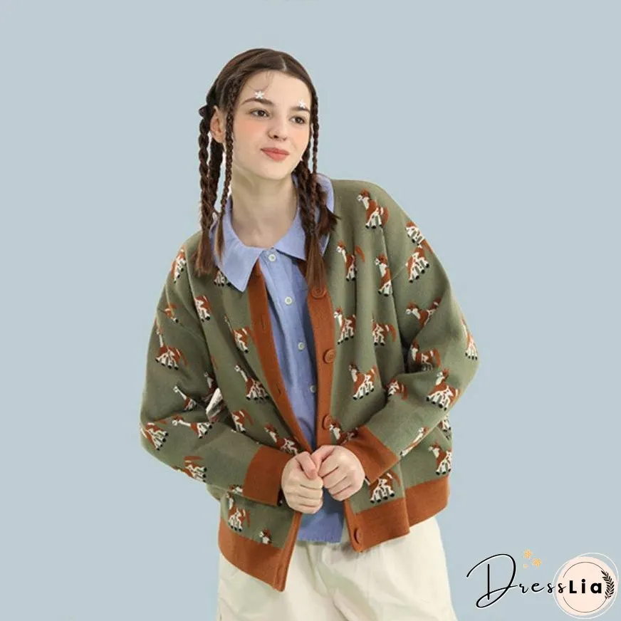 Cute Dog Pattern Cardigan Sweater