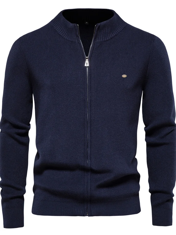 Men's Zipper Casual Solid Color Knitted Sweater