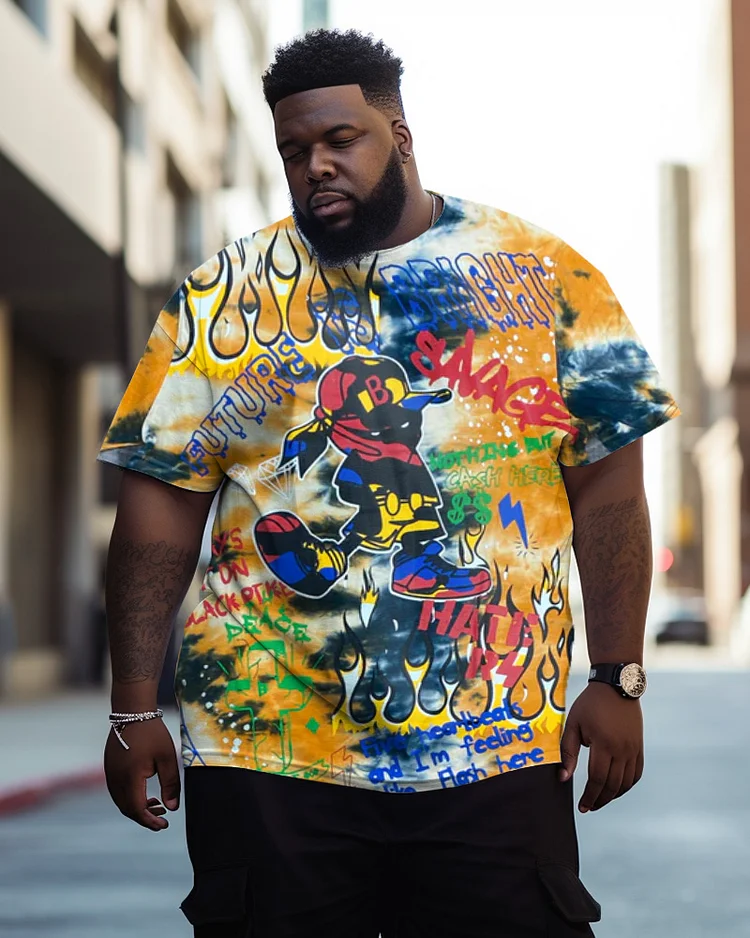 Men's Plus Size Street Tie Dye Graffiti Short Sleeve Round Neck T-Shirt