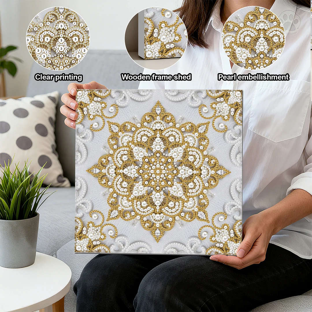 Square Mandala DIY Pearl Diamond Art Kit for Adult Home Decor 25x25cm With Frame