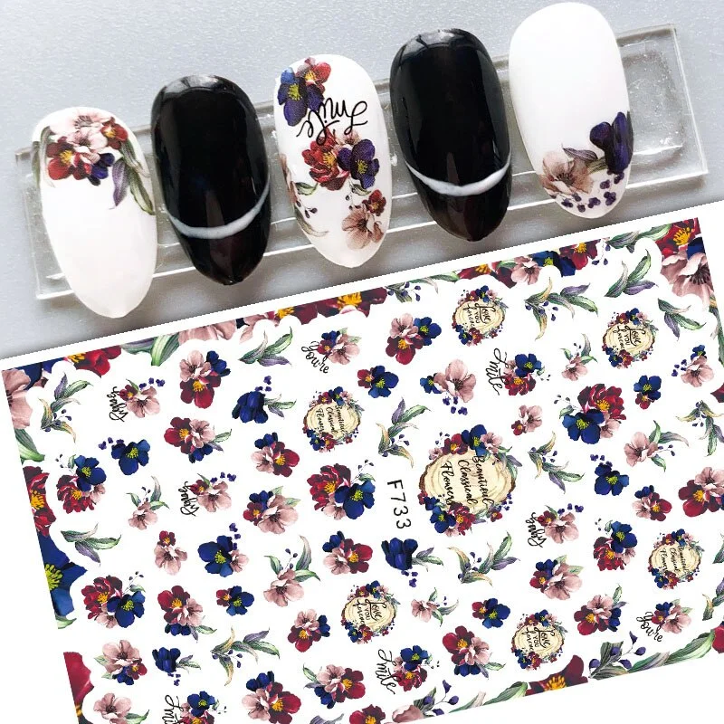 1pcs Black White 3D Nail Art Stickers Sliders Flowers Mandala Leaf Geometry Adhesive Nail Decals Foil Design Manicure-Nail Inspo