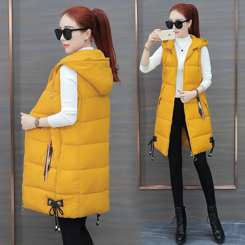 Toloer 2024 Autumn And Winter New Korean Version Loose Long Cotton Vest Female Thick Warm Hooded Padded Clothes Vest Coat-Outfit Ideas