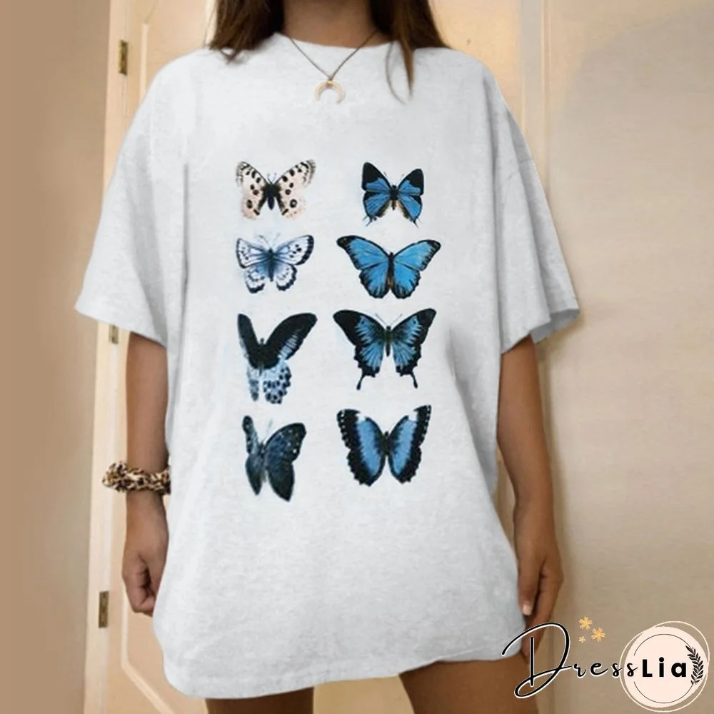 Casual Short Sleeve Butterfly Printed T-Shirt