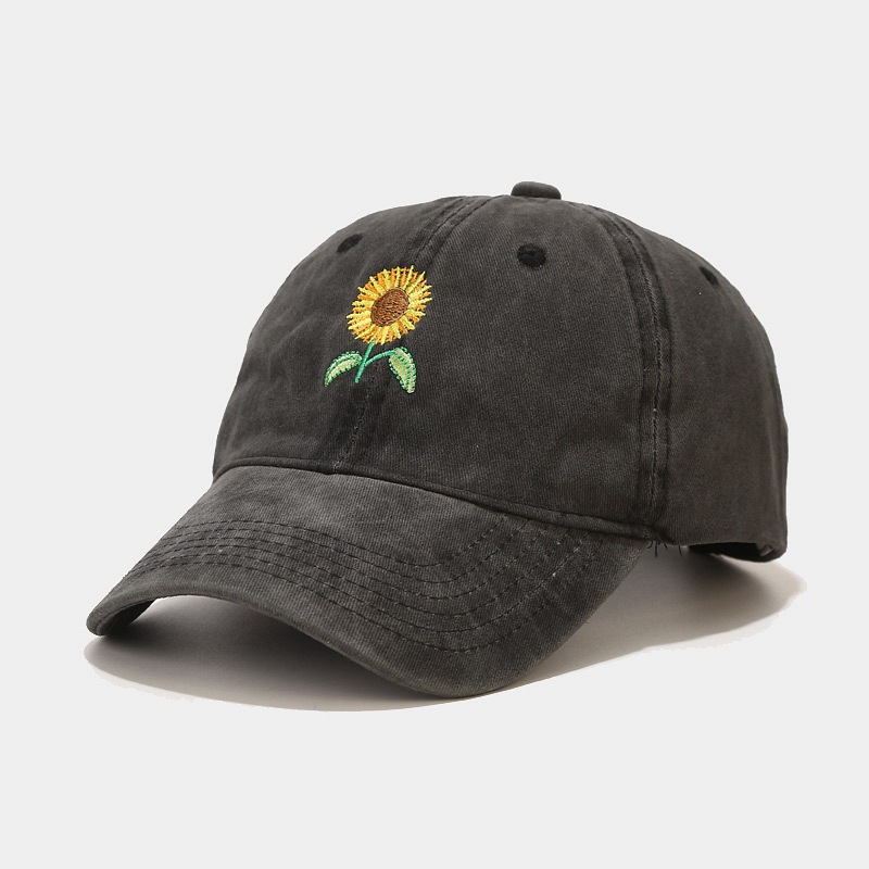 Vintage Washed Sunflower Embroidered Hat