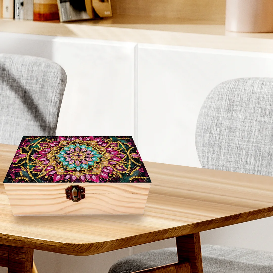 5D DIY Diamond Painting Handmade Wood Storage Box Crystal Storage Case (Mandala)