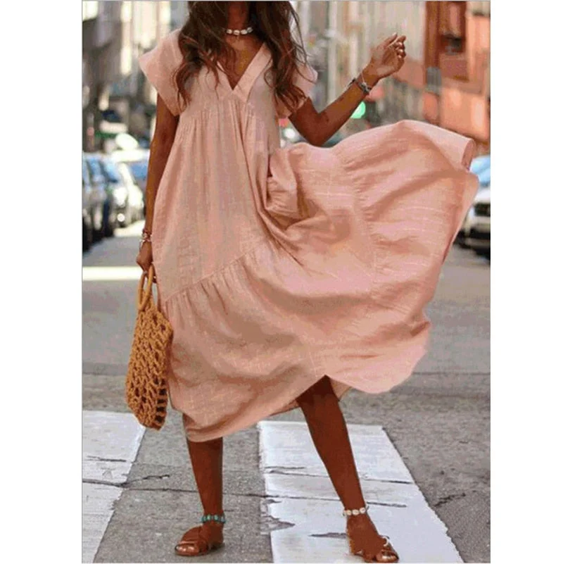 Summer Women Dress Plus Size Short Sleeve Dresses for Women 2021 V Neck Ruffles Dress Woman Sundress Vestido Feminino