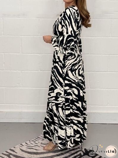 Smocked Printed Flounce Sleeve Maxi Dress