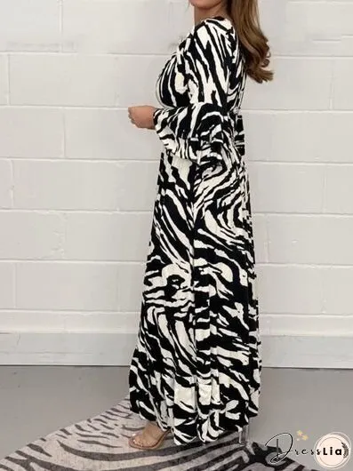 Smocked Printed Flounce Sleeve Maxi Dress
