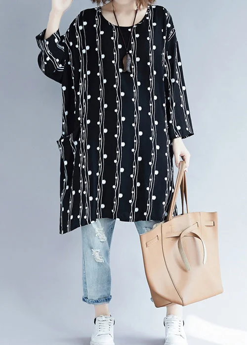 Women Batwing Sleeve linen clothes 2025 Neckline black loose Dresses Summer