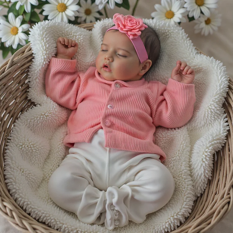 [3-7 Days Delivery]Eyes can Opened & Closed-17'' Real Lifelike Halle Handmade Asleep Newborn Baby Doll Newborn Girl with Coos and "Heartbeat" By Dollreborns®