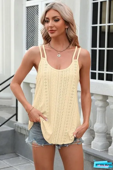 Eyelet Scoop Neck Spaghetti Strap Cami