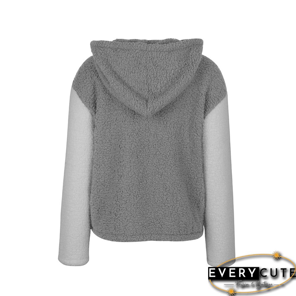 Gray Splice White Fleece Hooded Coat