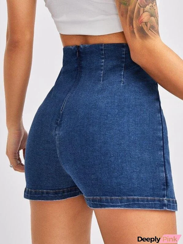Split Hem Zip Back Denim Shorts