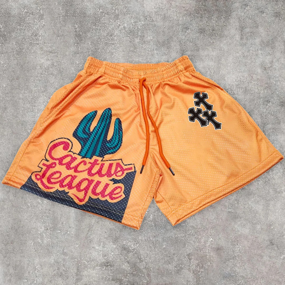 Loveciss®/ Trendy Cactus Cross Print Mesh Shorts