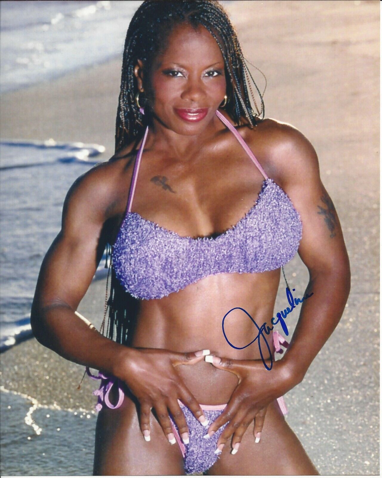 Jacqueline autographed 8x10 WCW WWE TNA#4 Purple Bikini