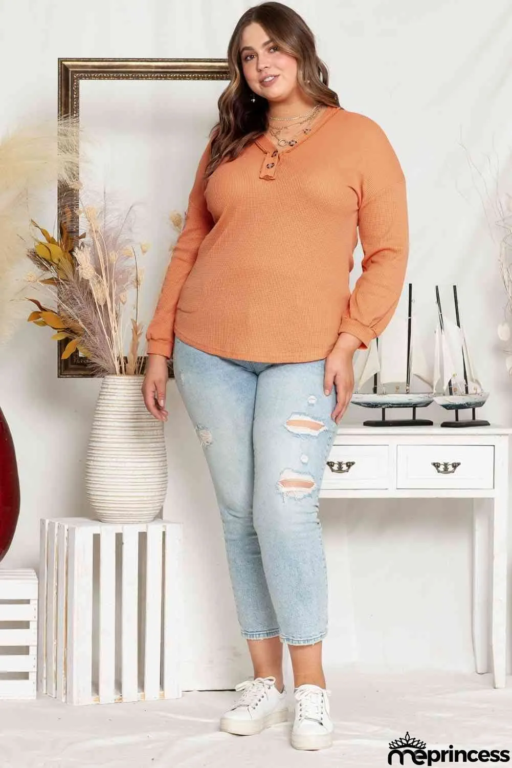 Plus Size V-Neck Dropped Shoulder Top