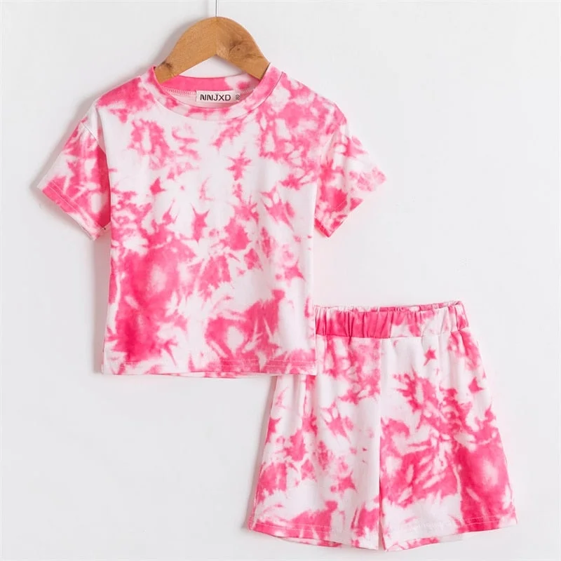 Infant Baby Girls Tie-dye Printed Clothes Sets For 1-5Y Summer Short Sleeve Print Boy T Shirts Tops+Shorts Pants Kids Boy Suits