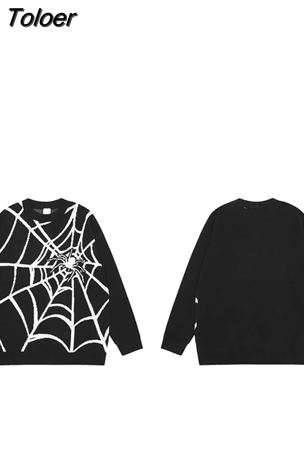 Toloer NEW Streetwear Spider Web Sweater Knitted Sweater Hip Hop Pullover Cotton Unisex Harajuku Sweater Soft Y2K Clothing Black