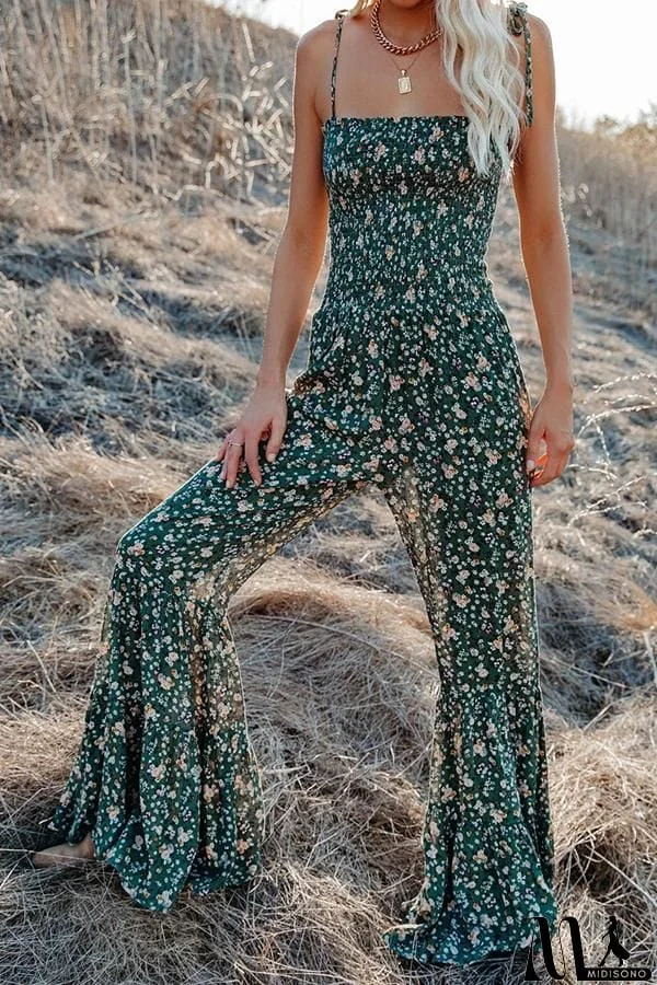 MidiSono - Felicity Floral Smocked Flared Leg Jumpsuit