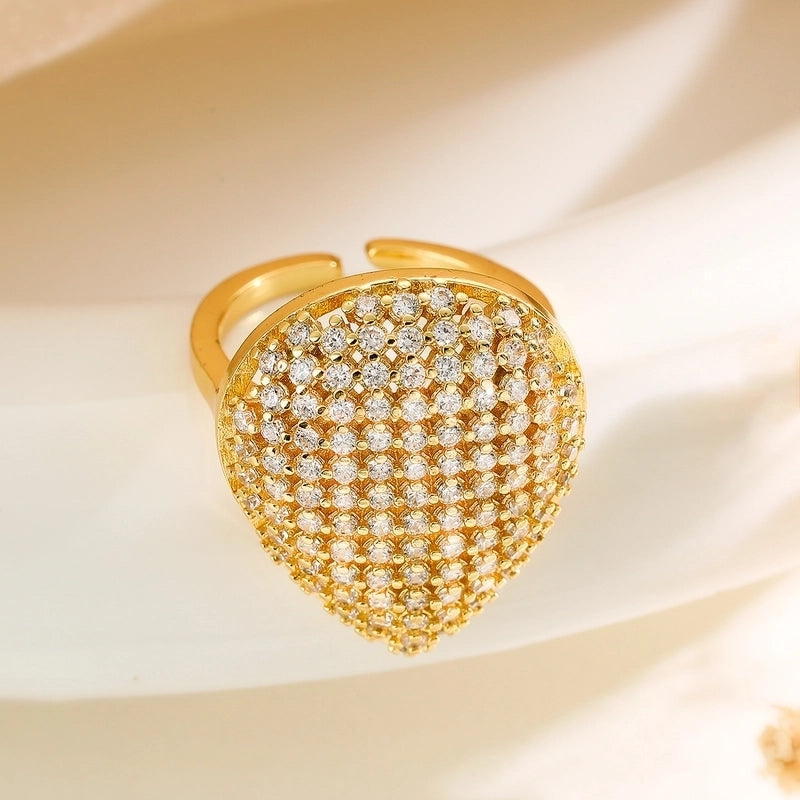 Copper Inlay Floral Zircon Open Rings