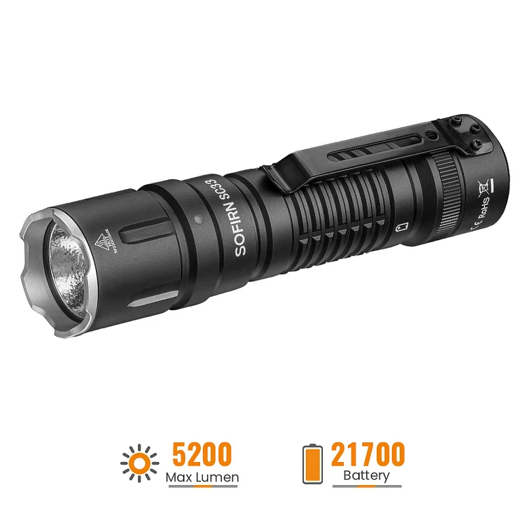 Sofirn SC33 XHP70.3 HI LED Flashlight 5200lm Powerful 21700 USB C  Rechargeable Torch with Tail E-switch